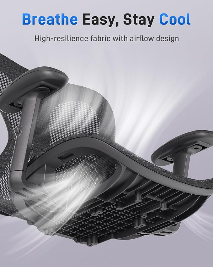 Ergonomic Office Desk Chair, Comfortable Computer Gaming Chair, Breathable Mesh Back & Seat, Adjustable Armrest, Lumbar Support, Butterfly Design for Home Office (Black)