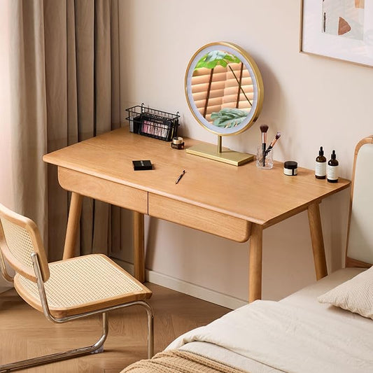 Solid Wood Desk, Mid Century Modern Home Office Desk, Computer Desk with Drawer for Writing Study Vanity 41.33" W