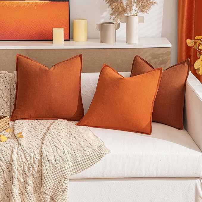MIULEE Fall Decorative Linen Euro Sham Pillow Covers 24x24 Burnt Orange Boho Farmhouse Neutral Couch Throw Pillows for Bed Pack of 2 Accent Modern Pillowcase Summer Sofa Livingroom Home Decor