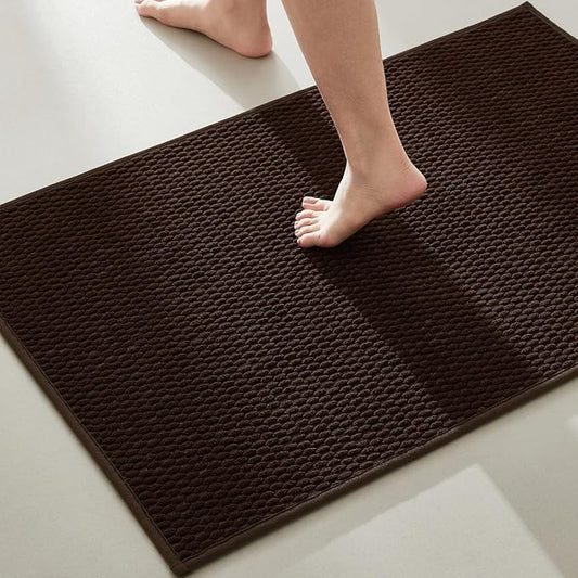 Bathroom Rugs Non Slip Washable, Super Absorbent Thin Bath Mat Quick Dry Low Pile Bathroom Rug, Brown 24"x47"