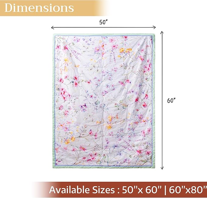 Maison d' Hermine Throw Blanket for Couch Lightweight Soft Warm Breathable Cotton Throw Blankets for Bed Girls Boys Women Men Gifts Sofa Travel Living Room Chair Bedding (60"x80", Summer Floral)