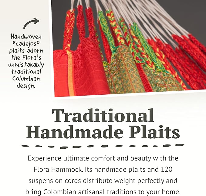 LA SIESTA Flora Classic Cotton Hammock & CasaMount - Indoor/Outdoor Extra Large 2 Person Double Hammock - King, Chili