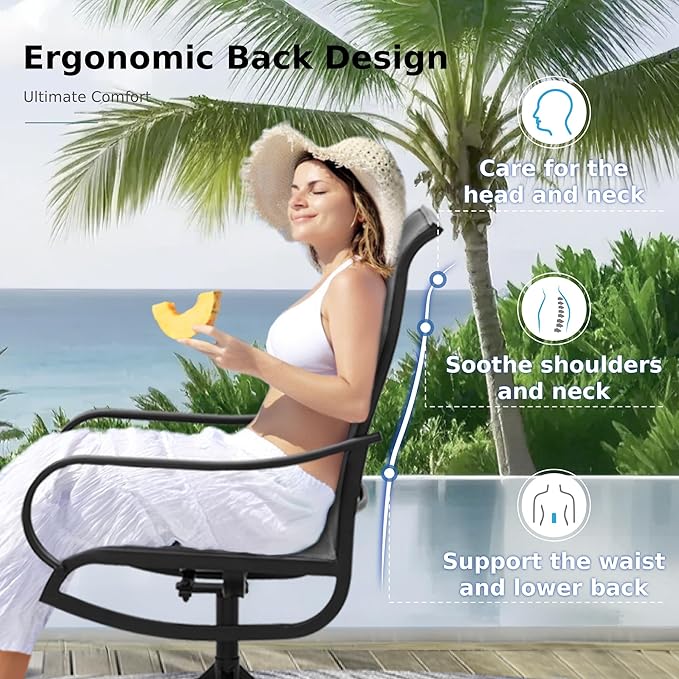 MFSTUDIO Patio Table and Chairs Set with Umbrella Hole, Outdoor Dining Set for 6 with Swivel Chairs, Outdoor Patio Furniture Set for Deck, Backyard, Poolside & Garden