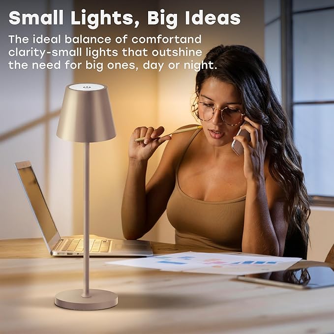 2 Pack Cordless Table Lamp,Portable LED Desk Lamp, 5200mAh Battery Operated, 3 Color Stepless Dimming Up, for Restaurant, Bedroom, Bars, Outdoor Party, Camping, Coffee Shop Night Light Brass