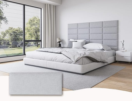 9-Pack Queen Size Upholstered Headboard Panels, Wall Mounted Peel and Stick Backboard for Interior Wall Decor, Bed Headboard Queen Size, Tufted Style, 10"x24" Each, Light Grey
