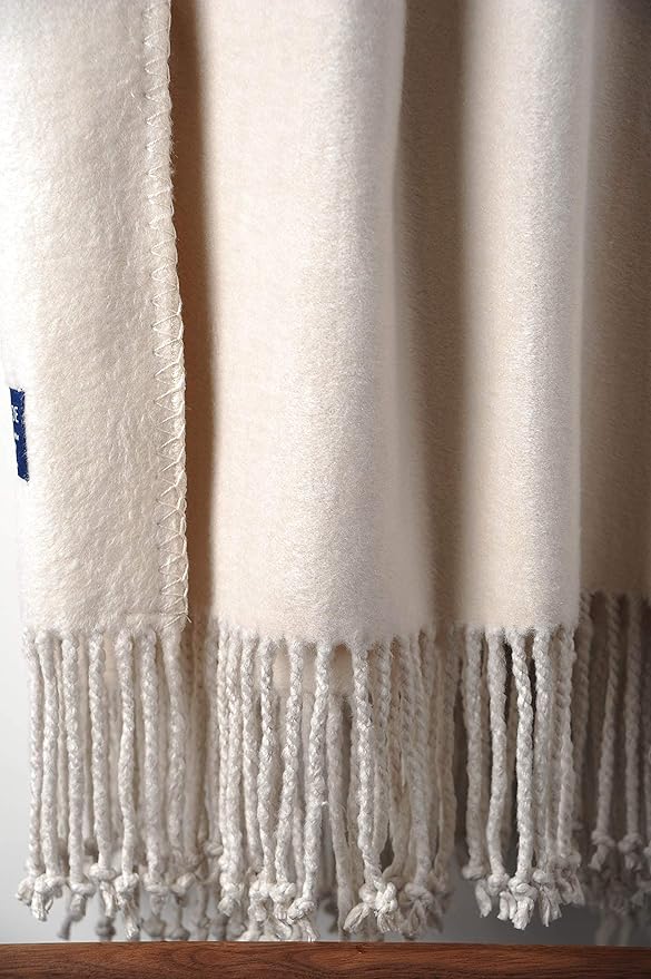 EP Mode Fringed Mulberry Silk Throw Blanket for Sofa (Whisper White)