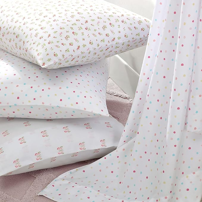 Laura Ashley Kids - Queen Sheet Set, Soft & Wrinkle-Resistant Toddler Bedding Set, Fun & Whimsical Bedroom Decor, Ideal Girl Room Essentials, Bed Sheets with Matching Pillowcases (Confetti Pink)