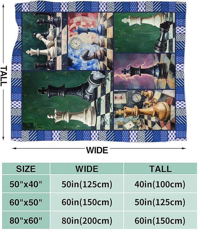 Yibuda Chess Blanket Chess Board Flannel Plush Throw Blanket Cozy Board Game Decor Fleece Stuff Blanket Gifts for Lover Girls Boys Kids Adults Women Bed Travel 60"x80"
