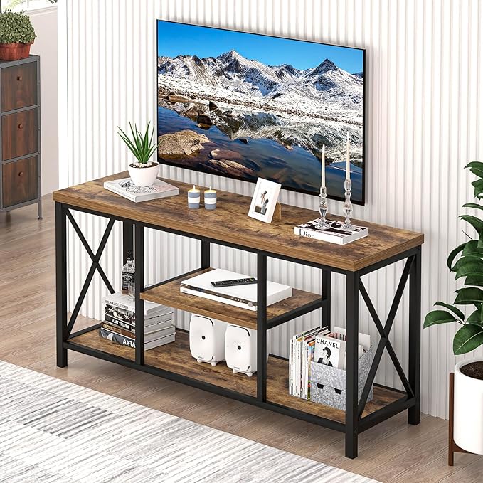 EXCEFUR TV Stand for Televisions up to 55 Inch, Modern Entertainment Center with Storage, Industrial Media TV Console Table for Living Room Bedroom, Rustic Brown 47 Inch