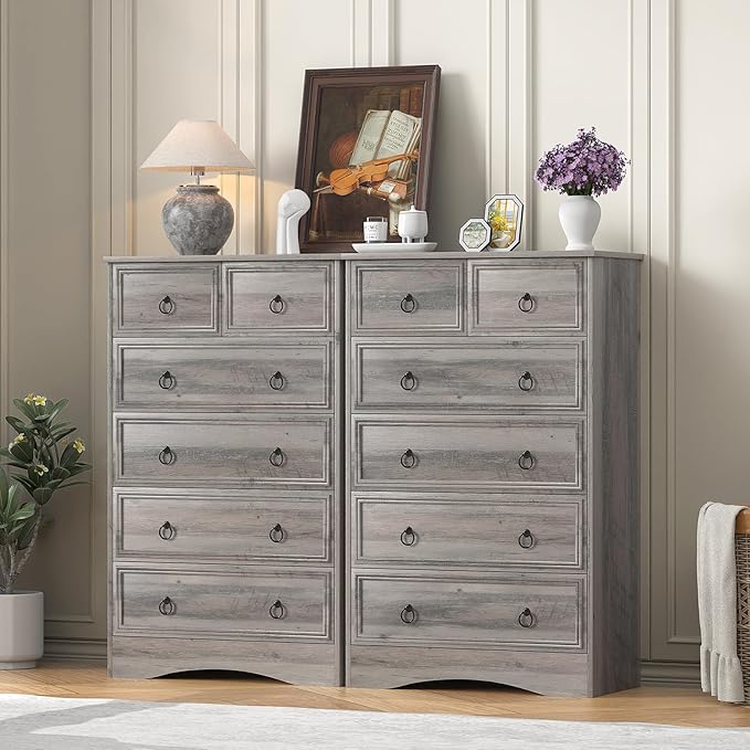 48'' Tall Grey Dresser with 6 Drawers Chest of Drawers for Bedroom, Large Storage Organizer for Clothes, for Living Room, Bedroom, Hallway, Taupe Grey