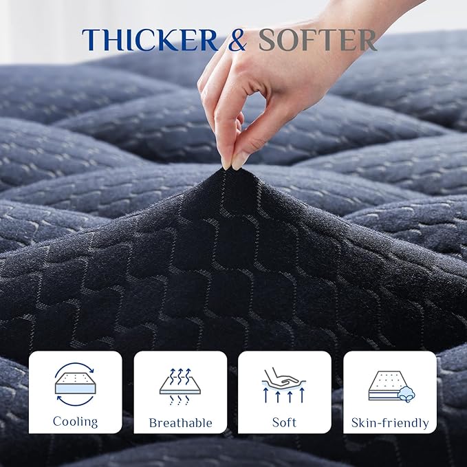 Dual Layer 3 Inch Memory Foam Mattress Topper Twin XL Size, 2 Inch Gel Memory Foam Plus 1 Inch Cooling Pillow Top Mattress Pad Cover, with 8-21 Inch Deep Pocket, Navy Blue