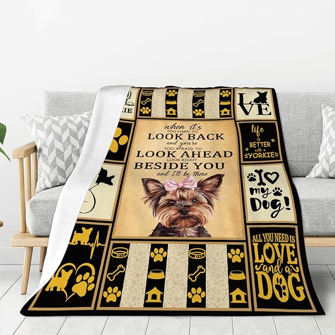 banonaty Yorkie Blanket Dog Throw Blanket Cozy Fleece Flannel Bedding Springer Yorkie Gifts for Women Men Boys Girls Adult Lover Stuff Plush for Couch Sofa Bed Decor 60"X80"