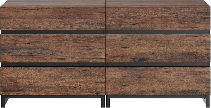Wampat Modern TV Stand for up to 70 inch TVs, Entertainment Center Console with 6 Drawers and Metal Base, Living Room, Bedroom, Brown