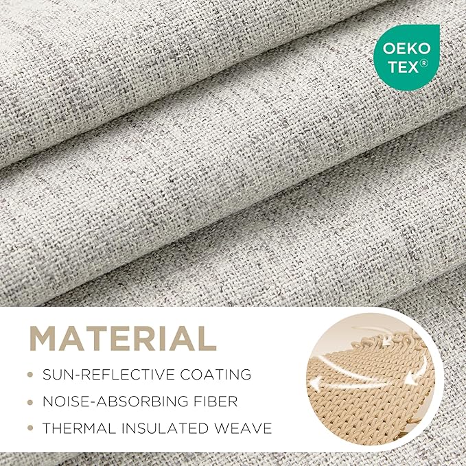 Joydeco 100% Blackout Curtains for Bedroom - Natural Linen Curtains 37" W x 96" L, Thermal Insulated 2 Panels White Light Blocking Drapes, Rod Pocket & Back Tabs, Darkening Privacy for Living Room