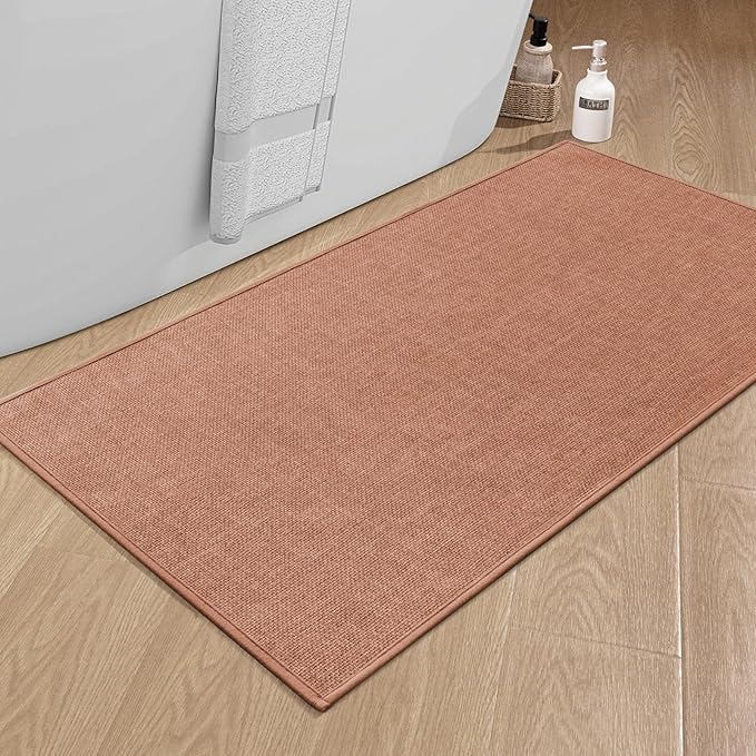 chakme Bathroom Rugs Mat 47x24, Ultra Thin Non Slip Bath Mat Large Quick Dry Absorbent Bath Mat for Bathroom Floor, (Dark Pink, 47"x24")