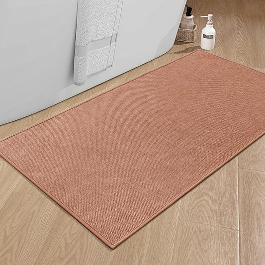 chakme Bathroom Rugs Mat 47x24, Ultra Thin Non Slip Bath Mat Large Quick Dry Absorbent Bath Mat for Bathroom Floor, (Dark Pink, 47"x24")
