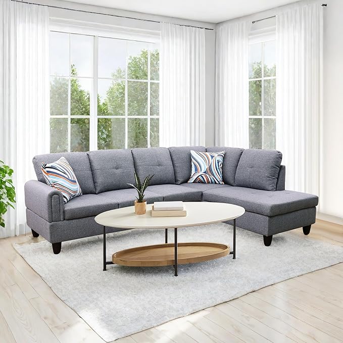 NicBex Sectional Couch 2 Pieces 66.5" L Sofa with Right Chaise Linen L Shaped Cloud Couch for Living Room Furniture Sets with Cushion, Modular Sofa for Living Room & Small Apartment, Gray