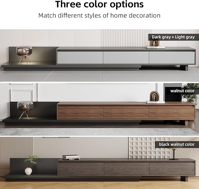 Mid-Century Modern Extendable TV Cabinet with 3 Drawers,Entertainment Center Adjustable from 78.7" to 130",TV Stand for Living Room,Black Walnut