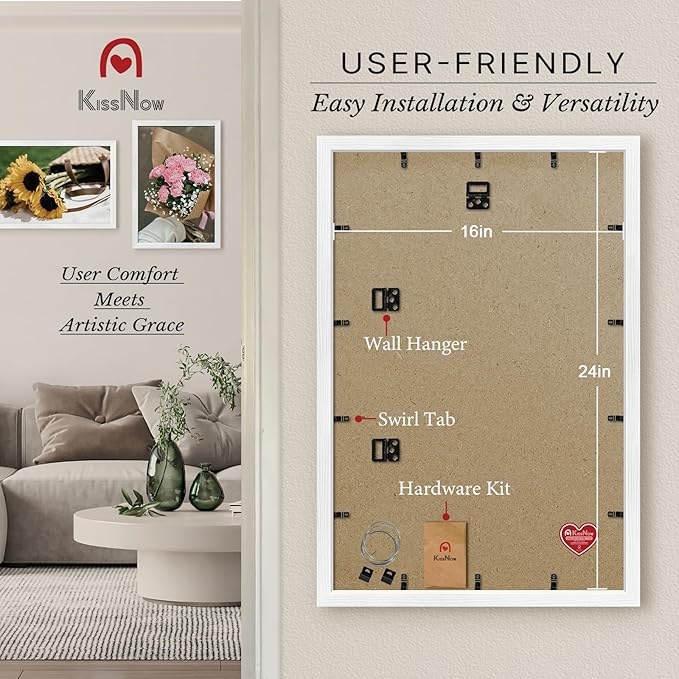 16x24 Poster Frame 4 Pack, Textured White Solid Wood Picture Frame, Wall Hanging