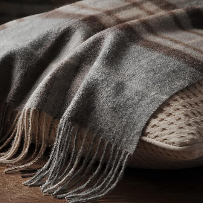 EP Mode 100% Pure Cashmere Throw Blanket for Sofa, Classic Design with Gift Box (Grey Tartan)