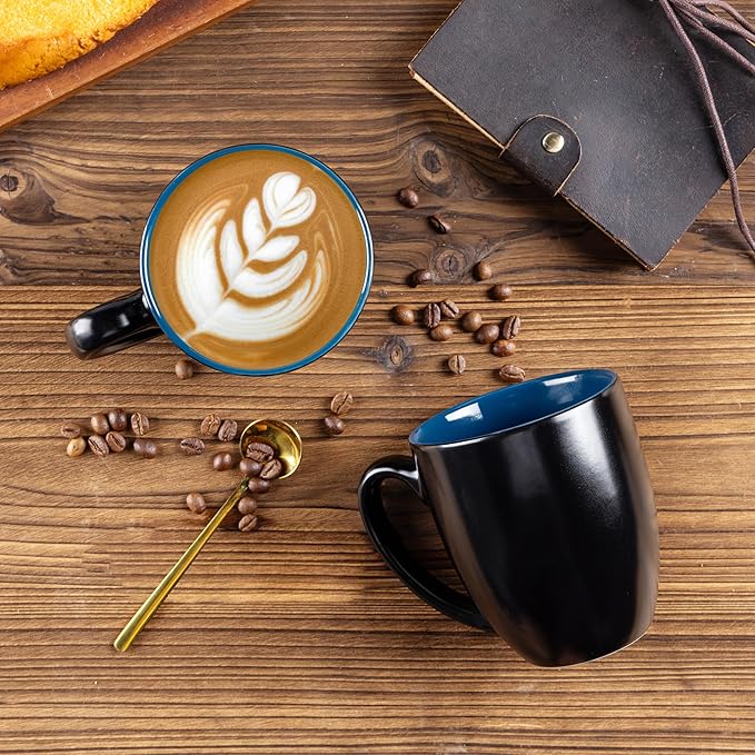 GBHOME 12oz Coffee Mugs Set of 6, Large Ceramic Coffee Mugs for Man, Woman, Dad, Mom, Modern Coffee Mugs Set with handle for Tea/Latte/Cappuccino/Milk/Cocoa. Dishwasher&Microwave Safe,Blue