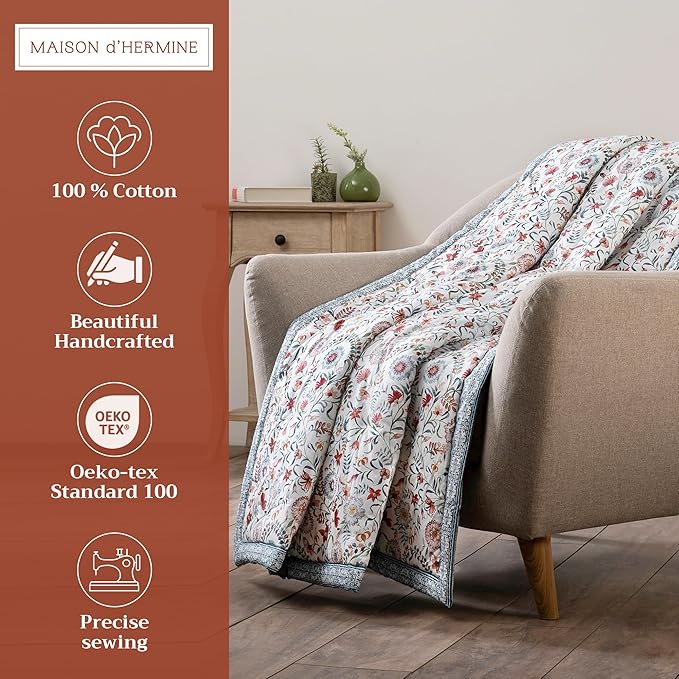 Maison d' Hermine Throw Blanket for Couch Lightweight Soft Warm Breathable Cotton Throw Blankets for Bed Girls Boys Women Men Gifts Sofa Travel Living Room Chair Bedding (60"x80", Nellore)