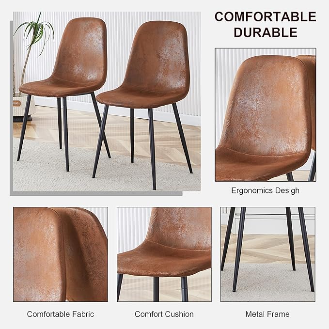 45 Inch Round Dining Table Set for 6, 7 Piece Kitchen Table and Chairs Set, Wooden Table with Light Walnut Finish, Small Space Dining Set for Apartment or Dining Room