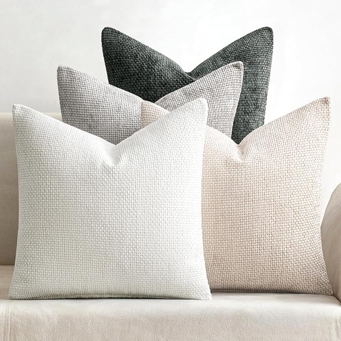 MIULEE Pack of 4 Couch Throw Pillow Covers 18x18 Inch Gray Soft Decorative Chenille Pillow Covers Farmhouse Accent Cushion Covers for Boho Home Decor Sofa Bedroom Living Room