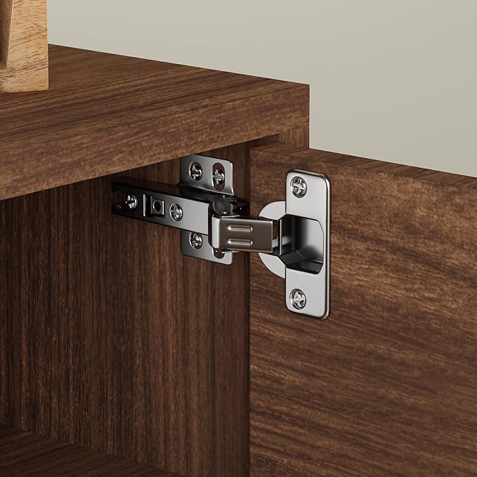 Norrhaus 75" x 20" Walnut 4-Door TV Stand in Walnut - Modern TV Console Made from Quality Engineered Hardwood with Water Resistant Melamine Veneer - No Tools Frame Assembly