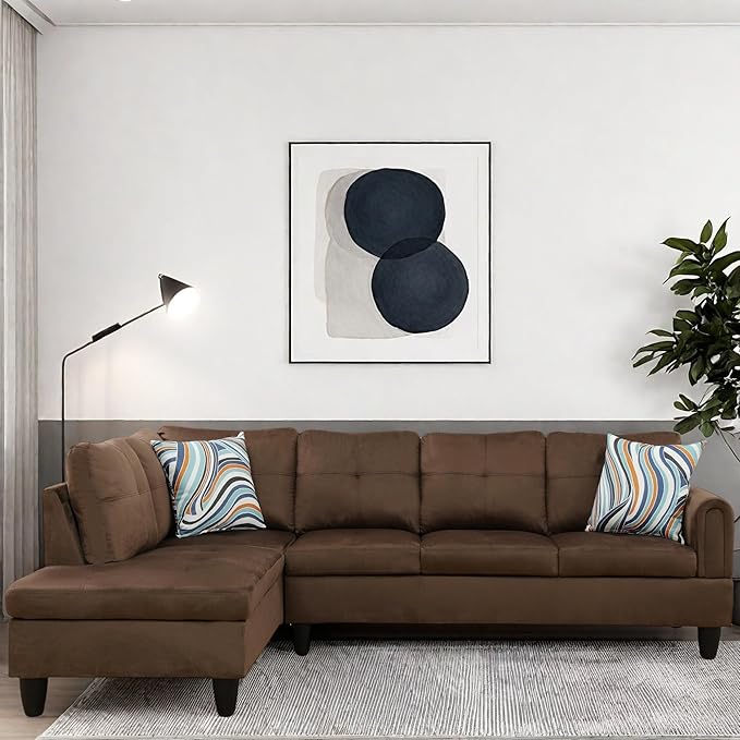 L Shaped Couch, Modular Sectional Sofa with Chaise, Modern Modular Sofas Furniture Sofa Couches for Living Room/Apartment/Office/Bedroom, Chocolate