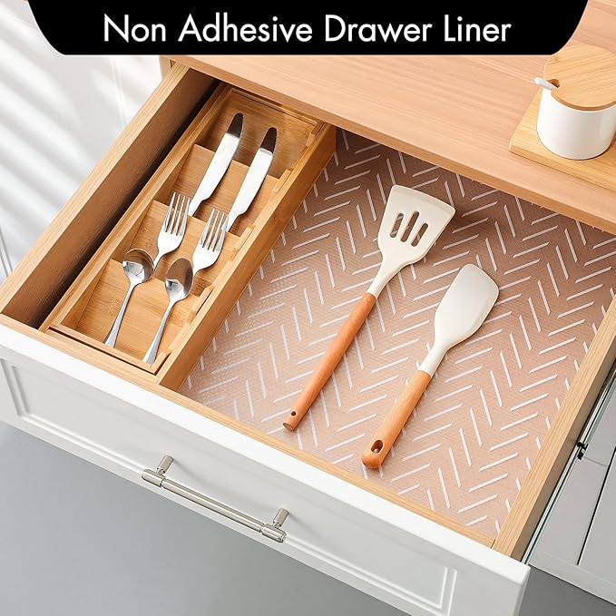 Cooyes Shelf and Drawer Liner for Kitchen Cabinets – Non-Adhesive, Waterproof, Non-Slip Cabinet Liners for Scratch Protection, Desk, Refrigerator, Shelves, Drawers with Modern Pattern
