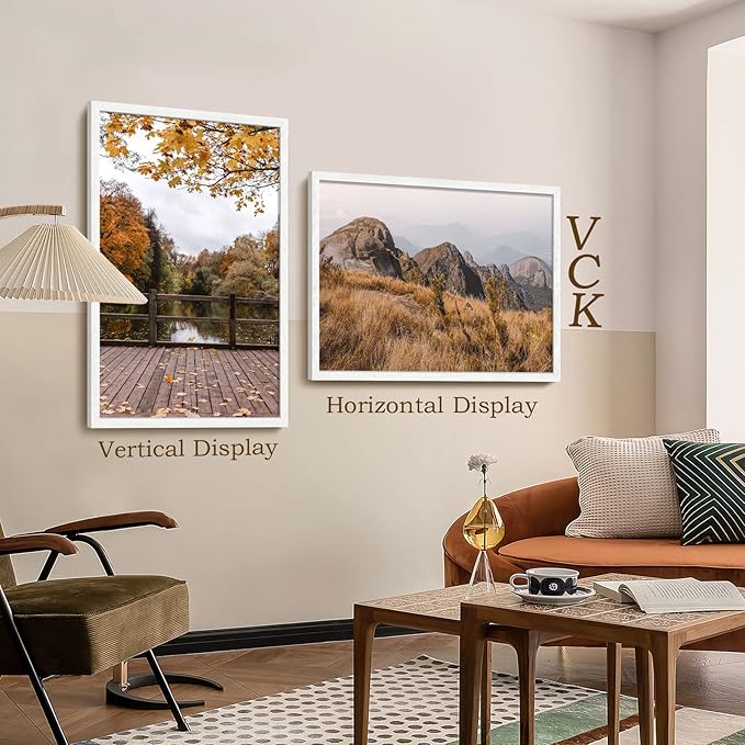 VCK 27x40 Solid Wood Poster Frames Set of 2, Exclusive Woodgrain Frame, Wall Gallery Picture Frame - White