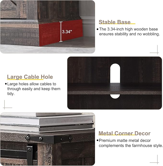 OKD Farmhouse TV Stand for 75 Inch TV with Sliding Barn Door, Rustic Wood Entertainment Center Large Media Console Cabinet Long Television Stands for 70 Inch TVs, Dark Rustic Oak