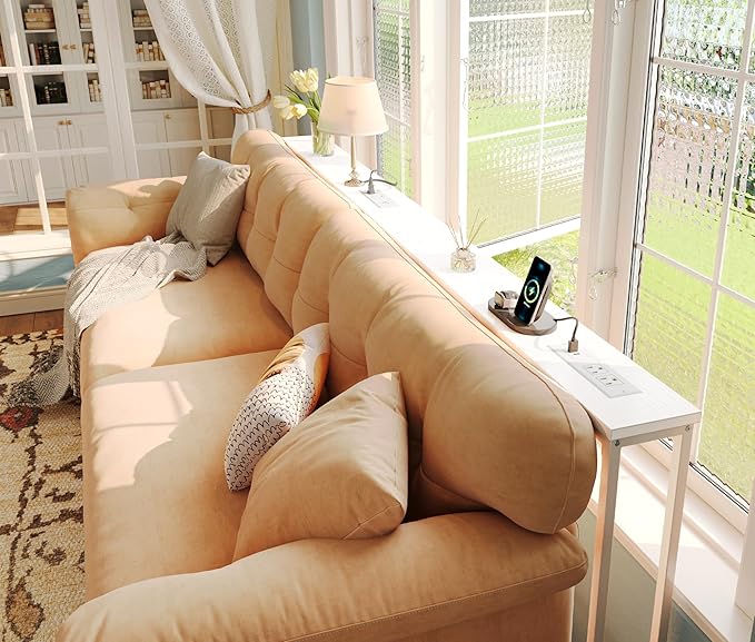 SUPERJARE 5.9 Inch Narrow Console Table with Outlet, Sofa Table Set of 2, Total Length 78.8'', Behind Couch Table, Long Entryway Tables with Charging Station, for Living Room, White