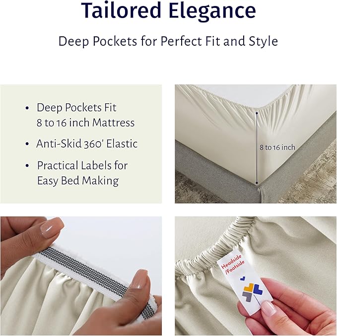 California Design Den Certified 100% Egyptian Cotton Percale Sheets King Size Set - Deep Pocket Bed Sheets Egyptian Cotton Set, Cool, Crisp & Durable Luxury Bedding Set - Beige