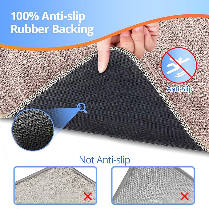 Upgraded Thin Bathroom Rugs, Bath Mat Super Absorbent, Bath Rugs Rubber Backing Non-Slip, Quick Dry Machine Washable, Cozy Cloth Bathroom Mat fit Under Door/Sink/ Bathtub/Shower/Kids 20''x24''-Biege