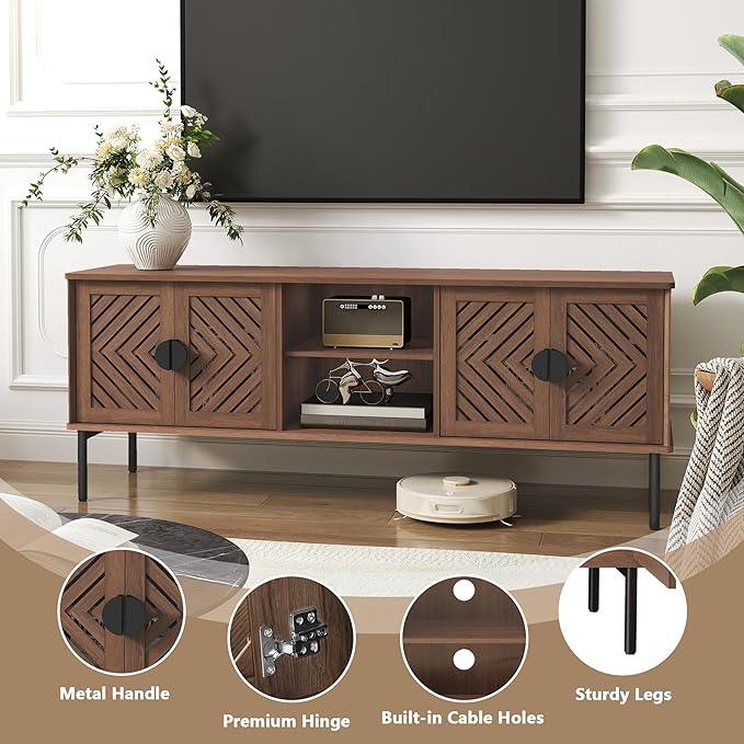 ARTPOWER 63" Modern TV Stands for Living Room, Long Entertainment Center with Storage, TV Console for 55 60 65 70 Inch TV, Bedroom TV Cabinet with Doors, Wood Media Console, Television Stand, Brown