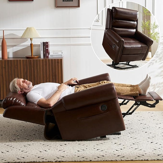 Power Lift Recliner Chair for Elderly with Adjustable Headrest, Oversized Lay Flat Recliner with Massage and Heat,28" Extra Wide Lift Chair for Big and Tall, Infinite Position,Extended Footrest, Brown