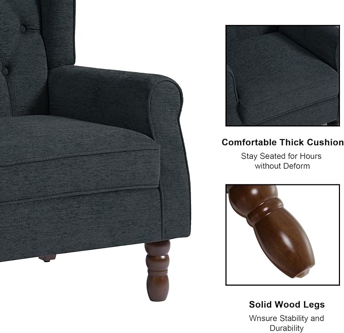 Accent Chair, Upholstered Armchair with Button Tufted High Back & Solid Wood Legs, Comfy Wingback Reading Single Sofa Chair for Small Spaces, Living Room, Bedroom (Blue, Set of 2)