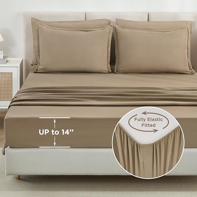 Litanika Queen Comforter Set Taupe - 7 Pieces Bed in a Bag Queen Bedding Comforter Sets, Solid Lightweight Bed Set with Comforter, Sheets, Pillowcases & Shams