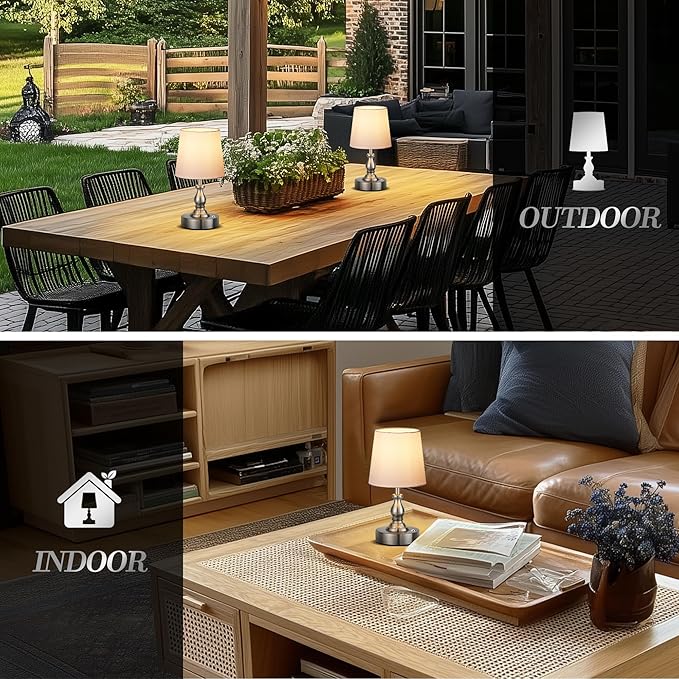 PARTPHONER Mini Cordless LED Table Lamp, 5200mAh Rechargeable Battery Operated Lamp, 3-Level Brightness, Touch Dimmable Desk Lamp, Bedside Night Light for Patio Camping Restaurant Home, Brushed Nickel