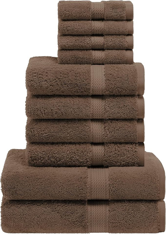 Superior Egyptian Cotton Pile 10 Piece Towel Set, Includes 2 Bath, 4 Hand, 4 Face Towels/Washcloths, Ultra Soft Luxury Towels, Thick Plush Essentials, Guest Bath, Spa, Hotel Bathroom, Chocolate