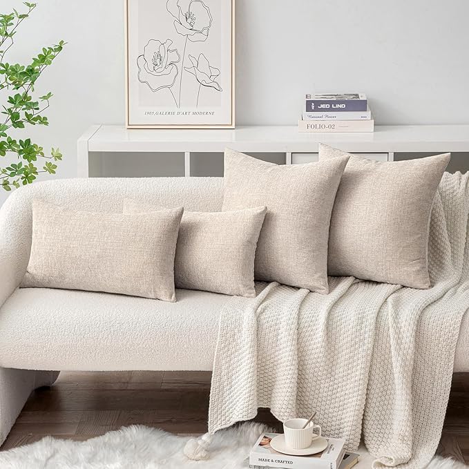 MIULEE Pack of 2 Couch Throw Pillow Covers 20x20 Inch Soft Light Brown Chenille Pillow Covers for Sofa Living Room Solid Dyed Pillow Cases