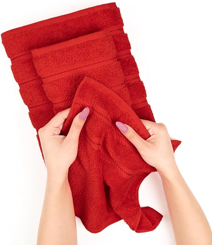 American Soft Linen Luxury 6 Piece Towel Set, 2 Bath Towels 2 Hand Towel 2 Washcloths, 600 GSM 100% Cotton Turkish Towels for Bathroom, Red Towel Sets