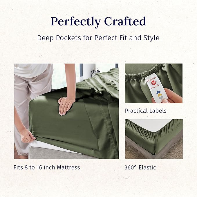 California Design Den King Deep Pocket Sheets Set - Luxury 600 Thread Count 100% Cotton Sheets King Size, Sateen, Hotel-Quality, Better Than Egyptian Cotton Sheets - Olive Green