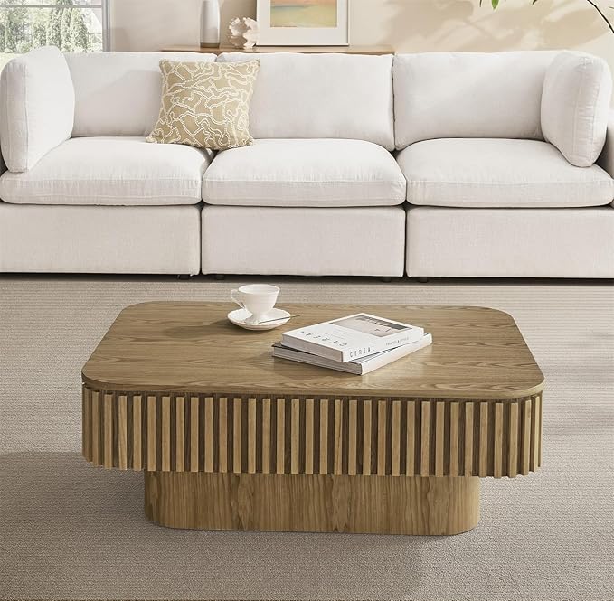 Lift Top Coffee Table for Living Room,Rectangle Handmade Solid Wood Strips, Fluted Coffee Table with Hidden Storage Compartment Small Space Office Apartment (38.6" L×26.8''W×13.8''H-Natural)