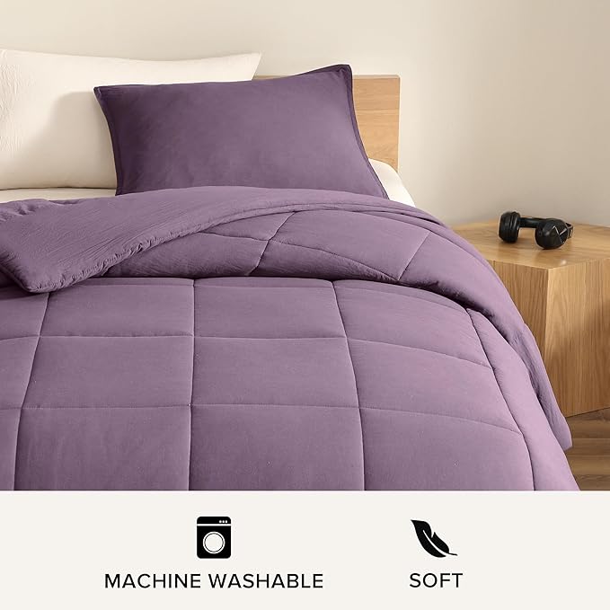 UGG Leonora Comforter Set with 1 Pillow Sham Lightweight Down Alternative Blanket All Season Washable and Hypoallergenic Bedding for College Apartment or Dorm Essentials, Twin/Twin XL, Purple Shadow