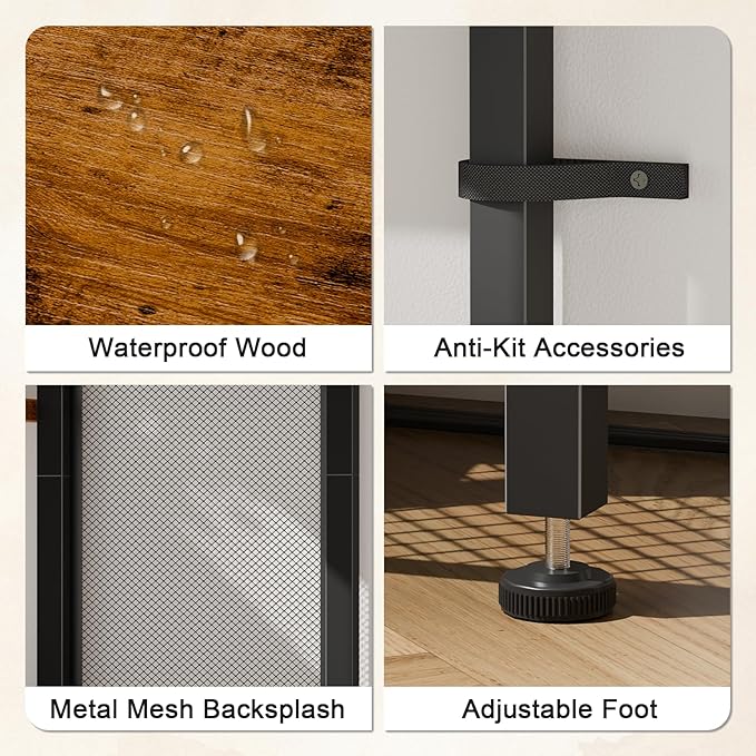 Furologee 6-Tier Bookshelf with Charging Station, Double Display Shelf with Drawer, Tall Freestanding Bookcase, Metal Open Book Shelf for Living Room, Bedroom, Home Office, Rustic Brown