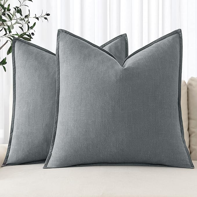 MIULEE Decorative Linen Pillow Covers 18x18 Inch Gray Boho Farmhouse Neutral Couch Throw Pillows for Bed Pack of 2 Accent Modern Pillowcase Sofa Livingroom Home Decor