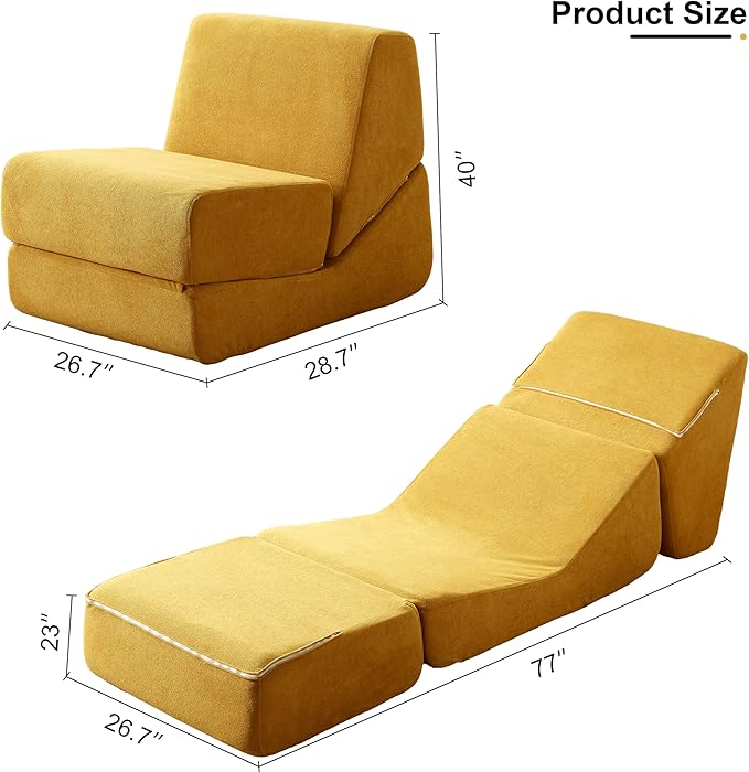 Folding Sofa Bed, Single Chair Sofa, Multi-Functional Lounger with Back Support – Compact & Space-Saving Design, Comfortable for Living Room, Bedroom, or Small Spaces, Yellow Corduroy Fabric